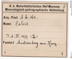 Etiketten zu Calcit (NHMW-MIN-Ab364)